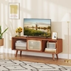 Costway Bambus TV Schrank mit Rattan- & Glasschiebetür TV Lowboard Fer...