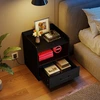 Costway Nachttisch mit LED-Beleuchtung & Offenem Fach & Schublade Beis...