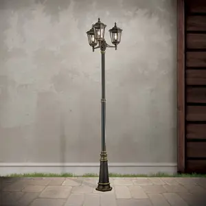 Mastleuchte Puchberg 3-flg., 255 cm, schwarz-gold
