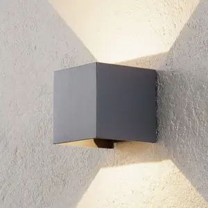 LED-Außenwandleuchte Cube, anthrazit, Metall, 10 cm, up/down