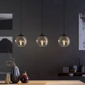 EGLO Hängelampe Ariscani, rauchgrau, Länge 77 cm, 3-flg. Glas E27 günstig