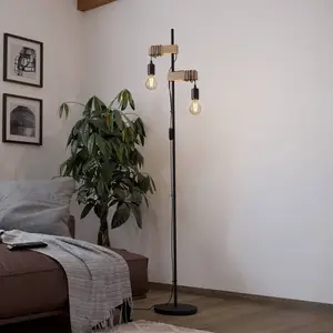 EGLO Stehleuchte Townshend 2fl. schwarz/Holz hell günstig