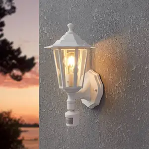 Außenwandlampe Laterna 5, weiß, Höhe 36 cm, Metall, Sensor