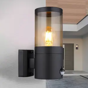 Außenwandleuchte Xeloo, Sensor, schwarz/rauchgrau, IP44, E27