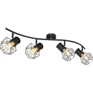 Deckenleuchte, Käfig, schwarz, Spots verstellbar, L 80 cm
