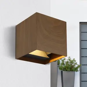 LED-Außenwandlampe Veronika, holzfarben, up/down, IP54
