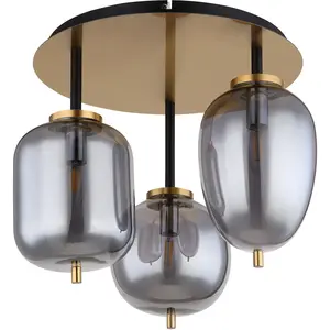 Globo Lighting Deckenleuchte Metall messingfarben matt, Glas rauchfarb...