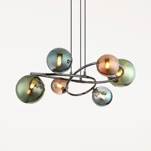 GLOBO Hängelampe Riha, Ø 65 cm, bunt, Glas/Metall, 6-flg. günstig