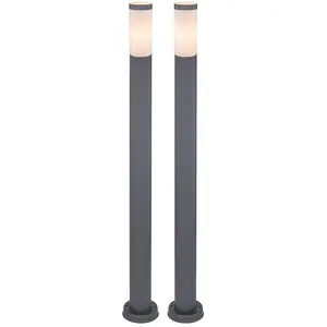2x Stehleuchte, Edelstahl, Anthrazit, Opal, Boden, IP44, E27, H 110 cm