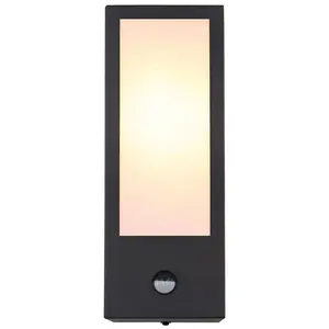 LED Außen Wandleuchte, Bewegungsmelder, schwarz, opal, H 32 cm