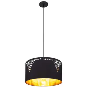 LED Hängeleuchte, Dekorstanzungen, schwarz matt, gold, H 120 cm