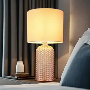 GLOBO Tischlampe Sofia, cremefarben, Höhe 50 cm, Stoff/Glas günstig