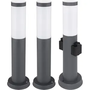 3er Set RGB LED Sockelleuchte, Edelstahl, 2x Steckdose