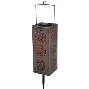 LED Solarleuchte, grün, rost, Blumen Dekor, H 26 cm