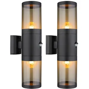 2er Set Außenlampe, Up and Down Strahler, Edelstahl, schwarz, H 42cm