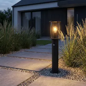 LED Stehleuchte, Außenleuchte, Sensor, Edelstahl, Glas, IP54, H 60 cm