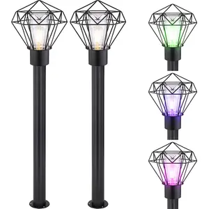2er Set RGB LED Stehleuchte, Edelstahl, Gitter, schwarz, H 100 cm