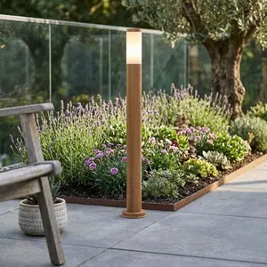 RGB LED Stehleuchte, Außen, Edelstahl, Holz-Optik, H 110 cm