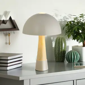 GLOBO Tischleuchte Paulin, grau/holzoptik, Metall, 37 cm, E27 günstig