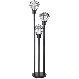 Stehleuchte, Metall schwarz, Gitter, 3 flammig, H 170 cm