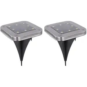 2x LED Solarleuchte, Wegeleuchte, Edelstahl, H 13 cm