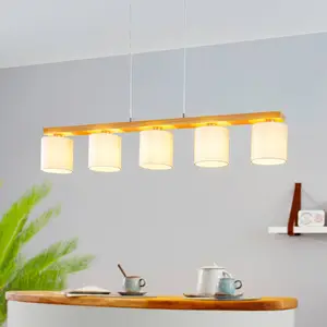 EGLO Hängelampe Castralvo, Länge 115 cm, holz/weiß, 5-flg., Stoff günstig