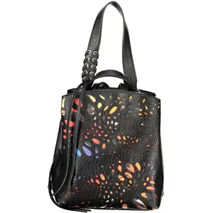 Stylischer Damenrucksack in Schwarz mit Print und vielen Fächern