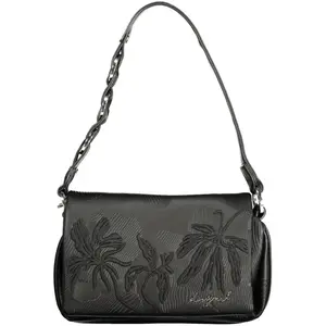 Desigual kleine Tasche schwarz Blumenrelief Klappe Schulterriemen günstig