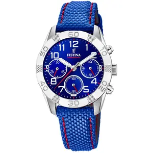 Festina Kinderuhr Junge und Mädchen Chronograph aus Leder Blau rot günstig