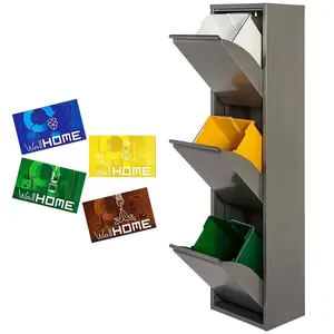 Wellhome Metall-mülleimer Und Recyclingbehälter Mit + 4 Magnetischen Etiketten 51l 3 Fächer günstig