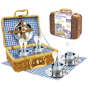 Tachan Vichy Picknick-set Im Weidenkorb
