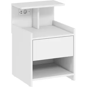 HOMCOM Nachttisch mit Ladestation, Nachttisch mit USB-Anschlüssen, Schublade und offenen Ablagen, für Wohnzimmer, Arbeitszimmer, 40x40x60 cm, Weiß Aosom günstig