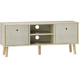 HOMCOM TV-Möbel, TV-Tisch mit 2 Stoffschubladen, 2 offenen Ablagen, Kabeldurchlässen, für Fernseher bis 127 cm, Länge 110 cm, für Wohnzimmer, Schlafzimmer, Holz und Beige Aosom günstig