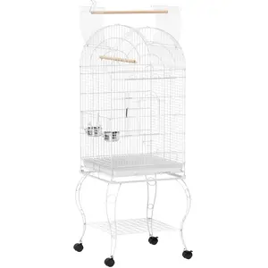 PawHut Vogelkäfig mit Rollen und Ablage, 51x51x153 cm, großer Käfig mit aufklappbarer Oberseite, 2 Futterschalen, 2 Sitzstangen, 4 Türen und herausziehbarer Auffangschale, für Papageien und Kanarien, Weiß   Aosom günstig