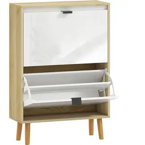 HOMCOM Schuhschrank schmal mit 2 Türen Hochglanz-Weiß, Schuhschrank fü... günstig