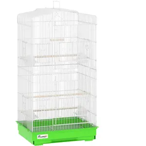 PawHut Vogelkäfig aus Metall mit Türen, 4 Futternäpfe, 3 Sitzstangen, Schaukel, herausnehmbare Schublade und Tragegriff, für Papagei, Kanarienvogel, Wellensittich, 46,5x35,5x92 cm, Grün   Aosom günstig
