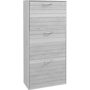 HOMCOM Schmaler Schuhschrank mit 3 Klapptüren, Schuhschrank für Diele/Flur, verstellbare Einlegeböden, für 12 Paar Schuhe, für Flur, enge Räume, Grau Aosom günstig