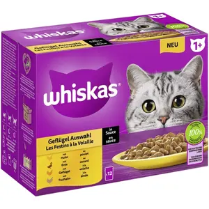  Whiskas Whiskas Katzenfutter: Geflügel-Auswahl in Sauce, 12 x 85 g Pä...