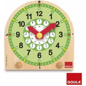 Goula Lernuhr aus Holz (Deutsch, Englisch, Französisch, Italienisch, Katalanisch, Niederländisch, Portugiesisch, Spanisch, 3 - 6 Jahre)