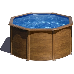 GRE Runder Stahlwandpool mit Holzoptik KIT240W   Ø 240 x 120 cm, Kompl...