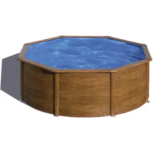 GRE Runder Stahlwandpool mit Holzoptik KITPR303W   Ø 300 x 120 cm, Kom...