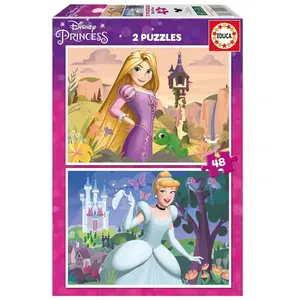 Educa 2x48 Teile Disney Princess Rapunzel+cinderella Puzzle