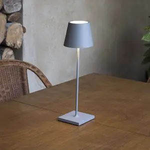 LED-Tischlampe Toc mit USB-Charger, IP54, grau