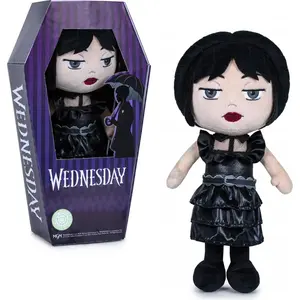 Wednesday Addams Plüschfigur   Im Ballkleid, 32 cm   In einer Sarg-Box