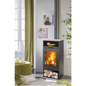 PANADERO Nijar Holzofen 6,3 kW Ecodesign mit Aufsatz-Heizplatte   190 m³, doppelte Verbrennung, sauberes Sichtglas, Stahl, Keramikglasscheibe, Rauchabzug hinten, Ø 150 mm, Scheitholzlänge bis 40 cm günstig