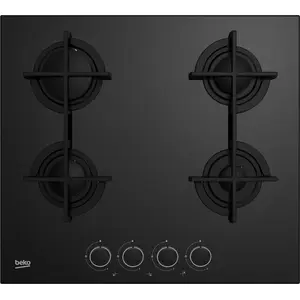 Beko HILG 64225 SB, Schwarz, Integriert, 60 cm, Gaskochfeld, Glas, 4 Z...