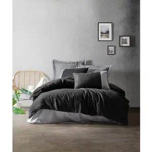 L'Essentiel Linge de Maison, Plain - Black, Grey, Bettwäsche-Set, Schwarz, 100 % BAUMWOLLE RANFORCE, 240 x 220 cm günstig