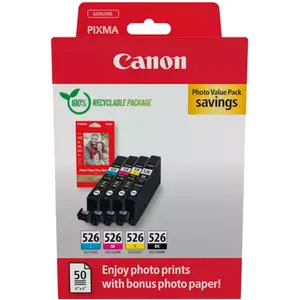 Canon CLI-526 BK/C/M/Y + Fotopapier Value Pack Tintenpatrone (Packung)