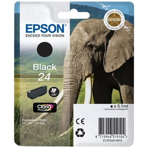 Epson Elephant Singlepack Black 24 Claria Photo HD Ink, Standardertrag, Schwarz, Tinte auf Pigmentbasis, 5,1 ml, 1 Stück(e), Einzelpackung günstig