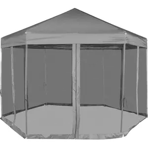 vidaXL Hexagonal Pop-Up Zelt mit 6 Seitenwänden Grau 3,6x3,1 m günstig